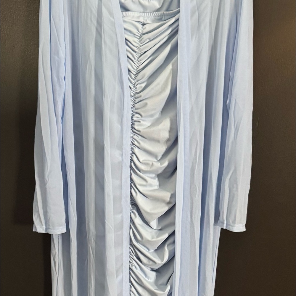 Elegant Light Blue Maternity Dress with Robe